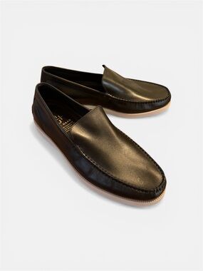 Cole Haan Black Leather Slip-On Moccasin with Light Tan Sole